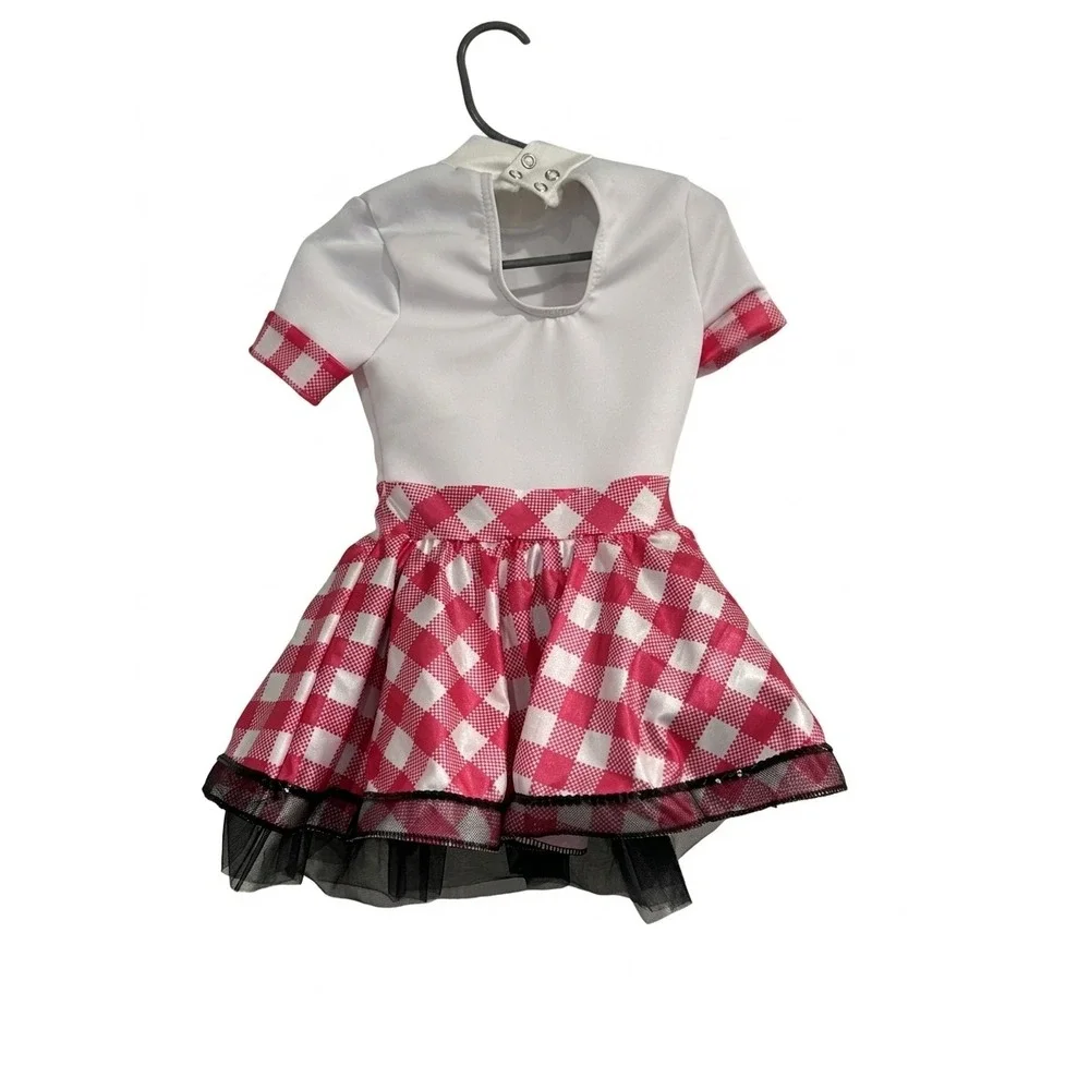 Weissman Girls Chef Dance Costume Pink Gingham Checkered Dress Hat XSC